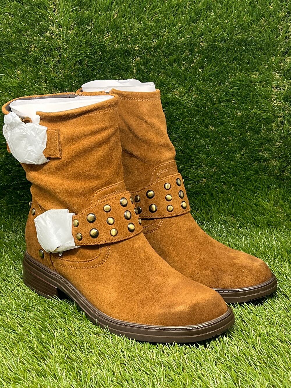 Naturalizer Women's 9M Optimus-Stud Western Brown Leather Boots